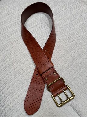 Ralph Lauren Brown Perforated Leather Belt with Brass Buckle